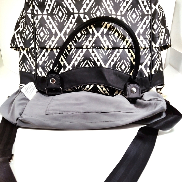 Tribal Print Black & White Tote Bag with Red Accent diaper bag- black& white - Picture 4 of 8